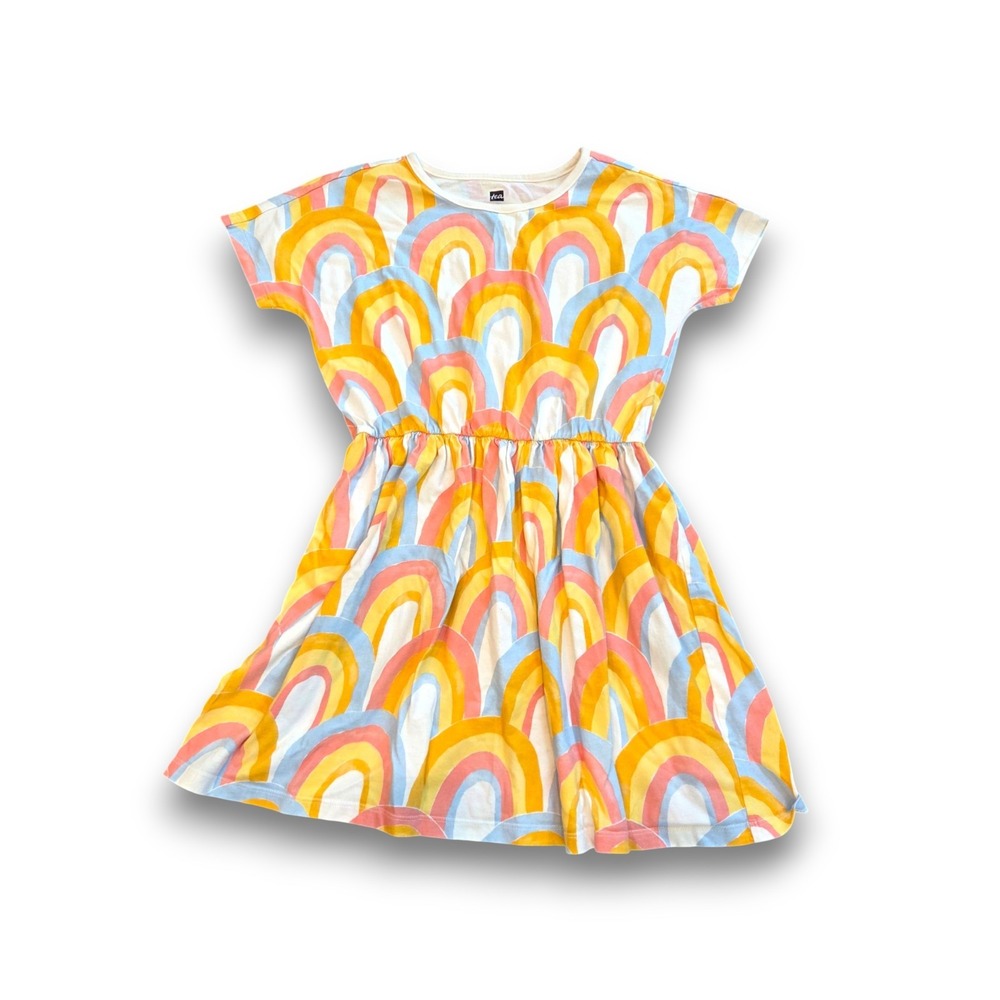Tea Collection Yellow Rainbow Short Sleeved Dress Elastic Waist Girls 7